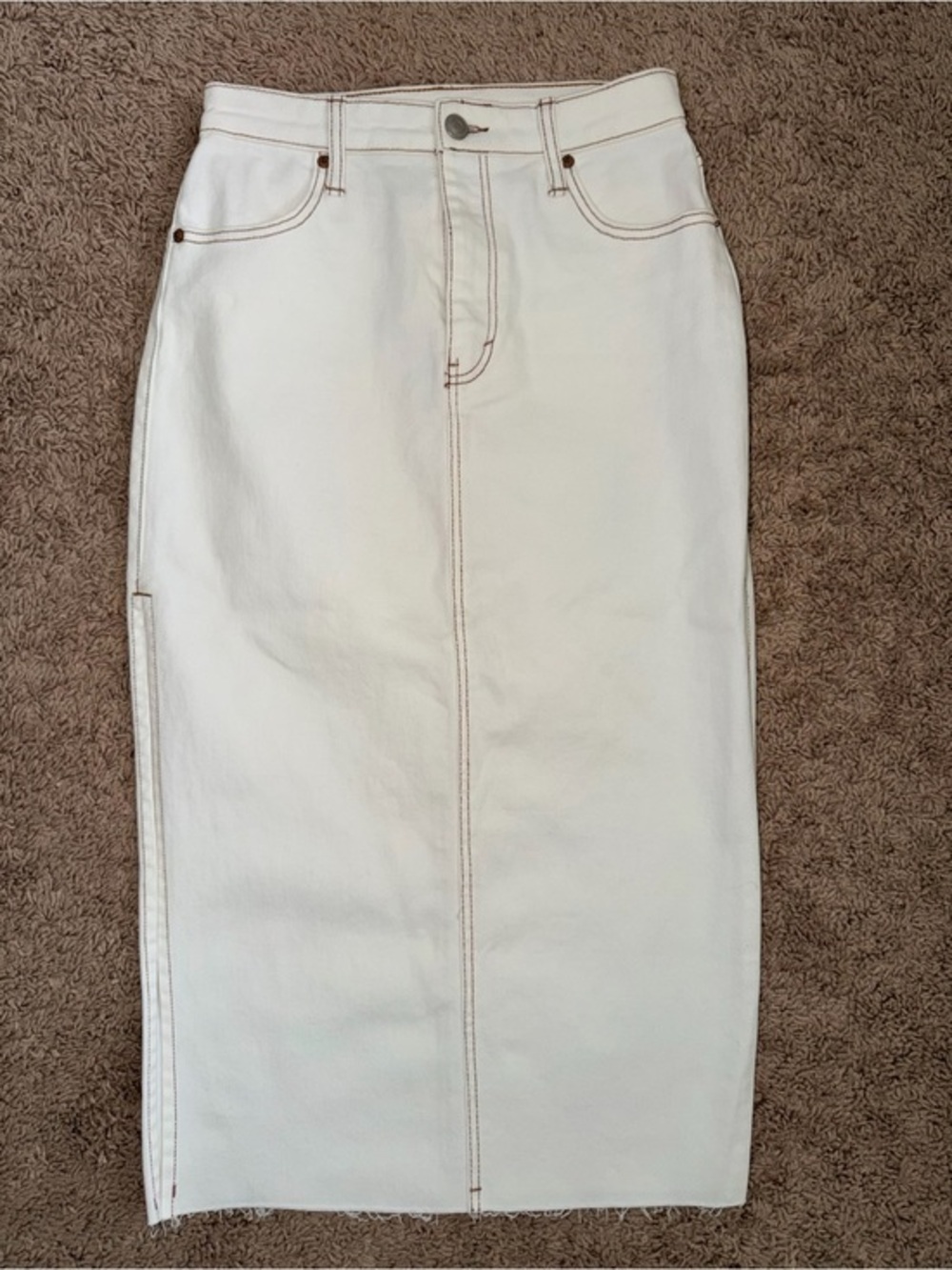 Gianni Bini Ivory Denim Midi Skirt with Contrast Stitching size 3